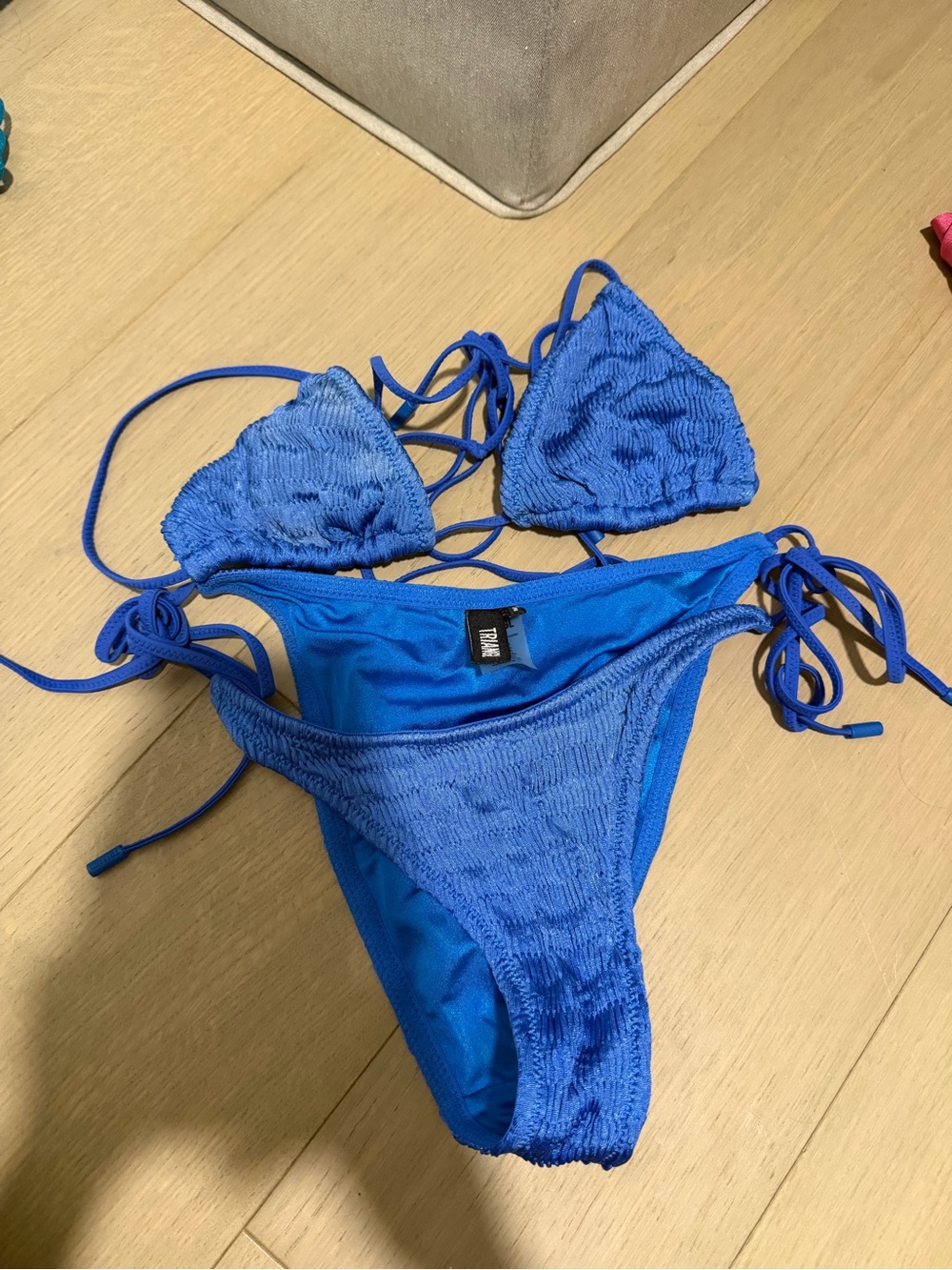 triangl swimwear Blue Textured String Bikini